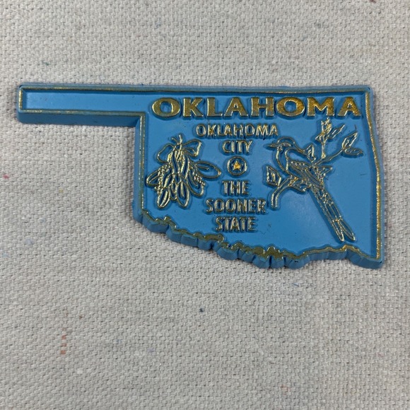 Other - Vintage Oklahoma State Shaped Fridge Magnet Blue Gold Sooner State Souvenir 3D